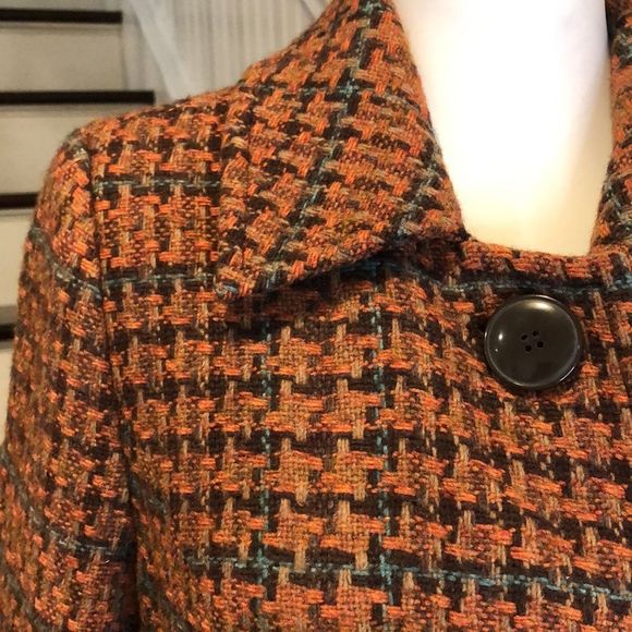 CHADWICKS Burned Orange Tartan Plaid Tweed 3/4 Length Wool Coat Sz 8 - Picture 3 of 16